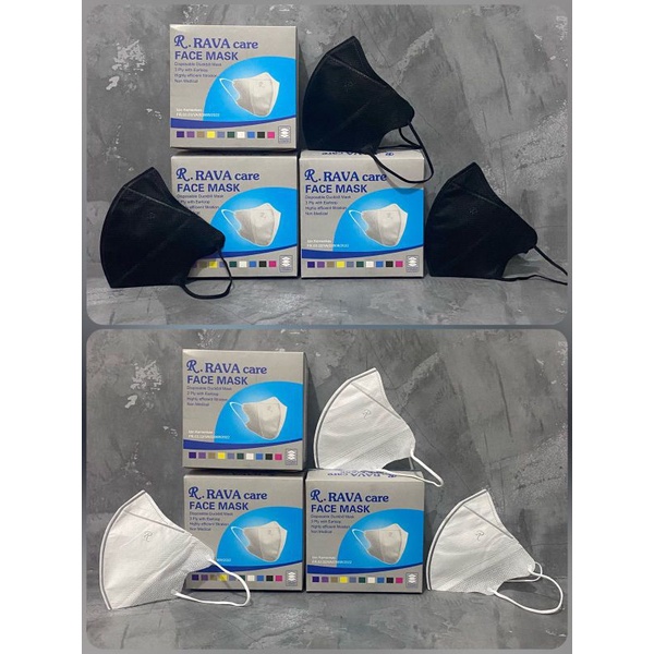 Masker Duckbill Rava Hitam dan Putih 3 Ply isi 50pcs