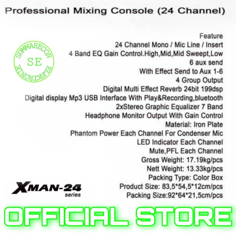 mixer audio 24 channel original ashley xman 24 usb bluetooth recording