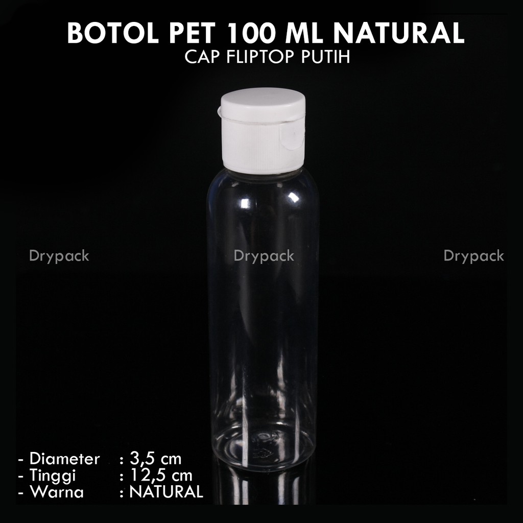 Botol PET Fliptop 100 ml Natural (tutup 3 varian warna)