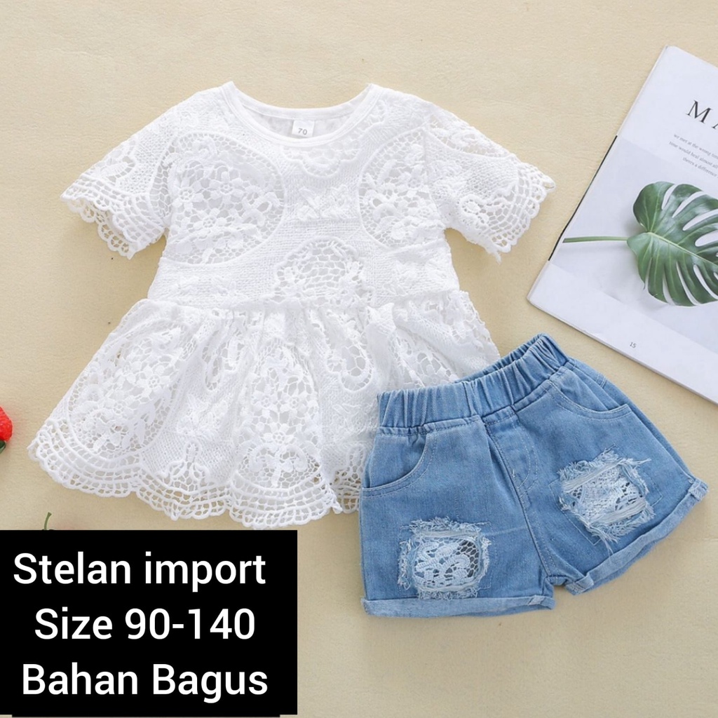 (LOLI-JKT) BS-179 STELAN ANAK CEWEK ROMPER PUTIH BROKAT SIZE 90-140