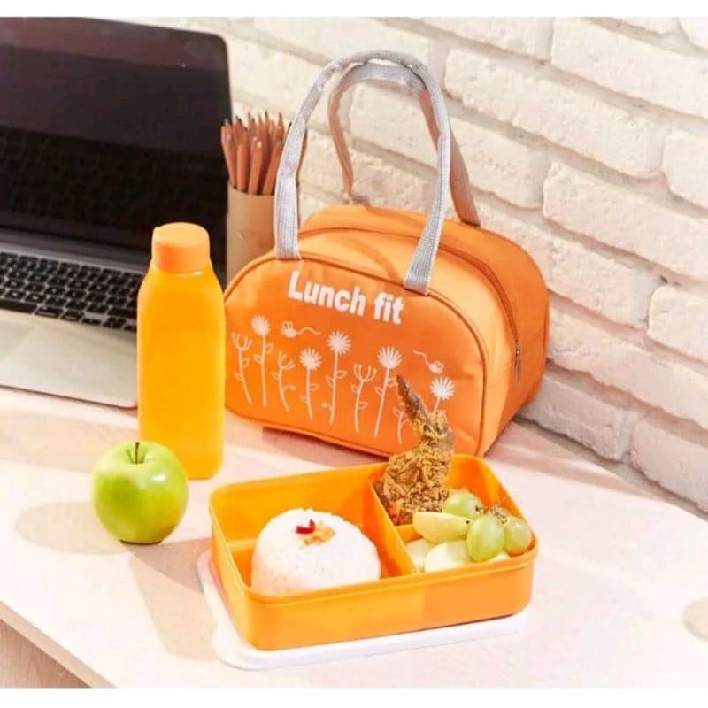 lunch box fit set kotak makan lunch bag tempat makanan kantor kerja lunchbox flowers