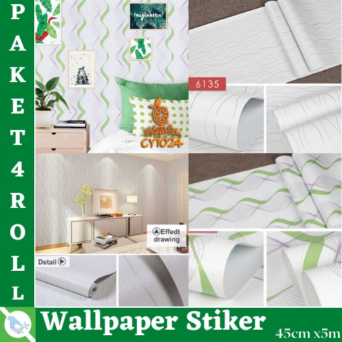 PROMO HEMAT PAKET WALLPAPER 4ROLL ( BUY 3 GET 1 FREE ) Walpaper Sticker Dinding Kamar Tidur Ruang Tamu Motif Salur 3D MODERN BEST SELLER !!!! BELI 3ROLL GRATIS 1 ROLL