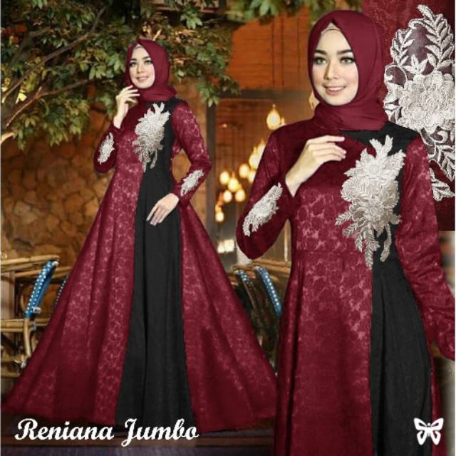 ELDE 5 - Reniana Maxi JUMBO NEW SIZE L XL 3XL 5XL maxi pesta bahan baloteli embosh variasi bunga Gamis