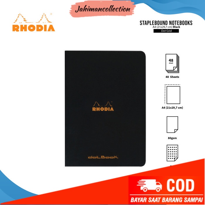 

✨ BISA COD ✨ Buku Catatan Rhodia A4 Staplebound Coated Card Cover Notebook - DOT GRID BLACK