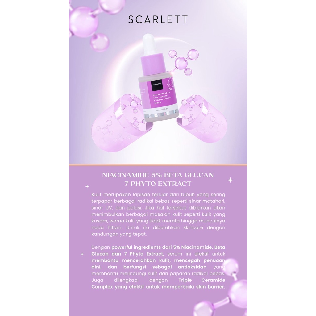 Scarlett Whitening Niacinamide 5% Beta Glucan 7 Phyto Extract Serum Rumah Cantik 354