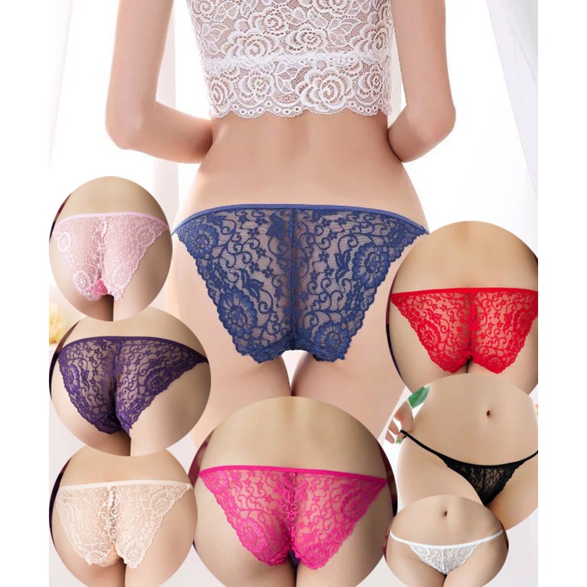 (COD) Wanita G String Seamless Celana Dalam Transparan Sexy Lace Thong Pakaian Dalam C090