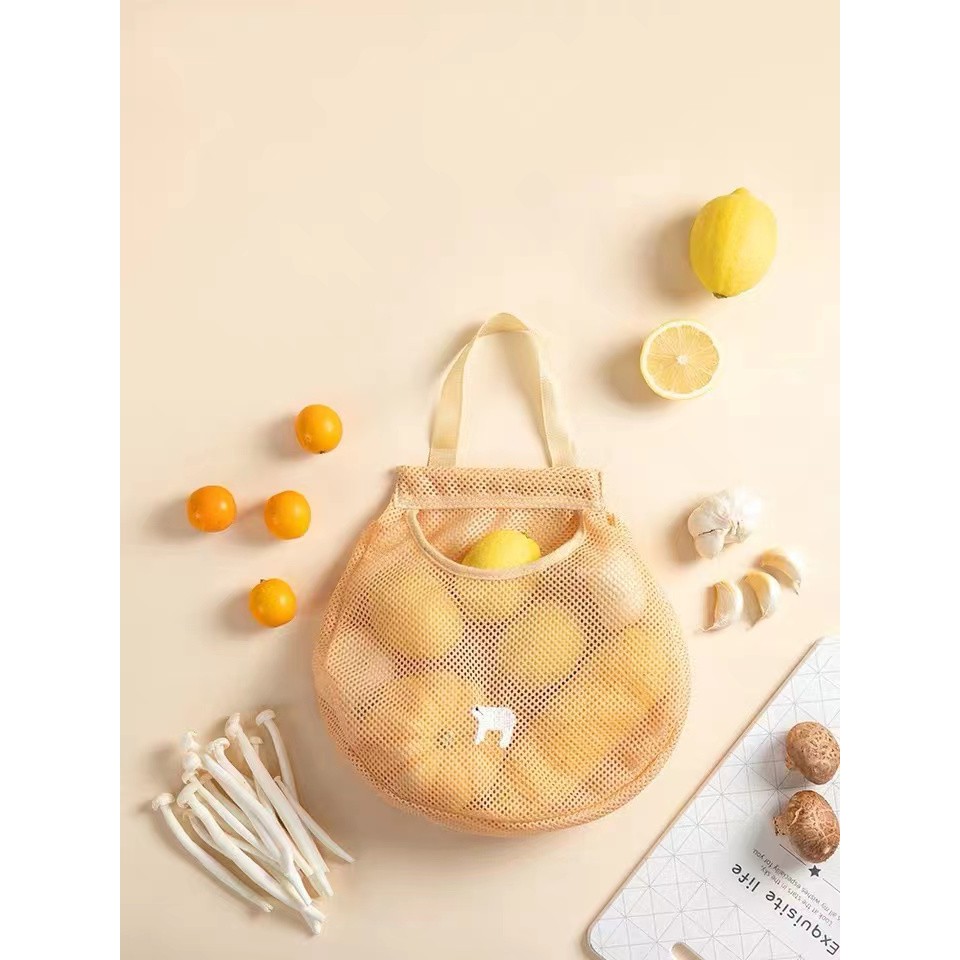 Tas Belanja Jaring Tas Jaring Tas Pantai Reusable Bag Cotton Mesh Bag Net Bag Grocery Bag/ Tas Jaring Gantung Penyimpanan Buah Sayur