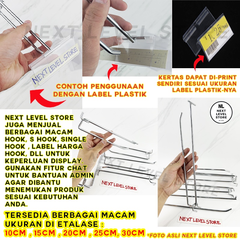 Triangle Hook Double Label 10 15 20 25 30 CM TEBAL 6mm Chrome Stainless Ram Lubang Pegboard