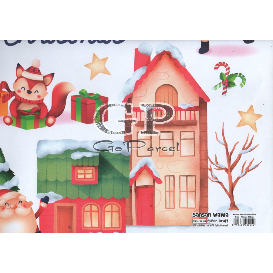 ( 5 Lembar ) JUMBO NATAL SANWA - KERTAS KADO CHRISTMAS XMAS - GIFT WRAPPING PAPER SANSAN WAWA NATAL / HANUKAAH / SANTA / RAINDEER / CHRISTMAS TREE / SNOWMAN / POHON NATAL / RED / GREEN