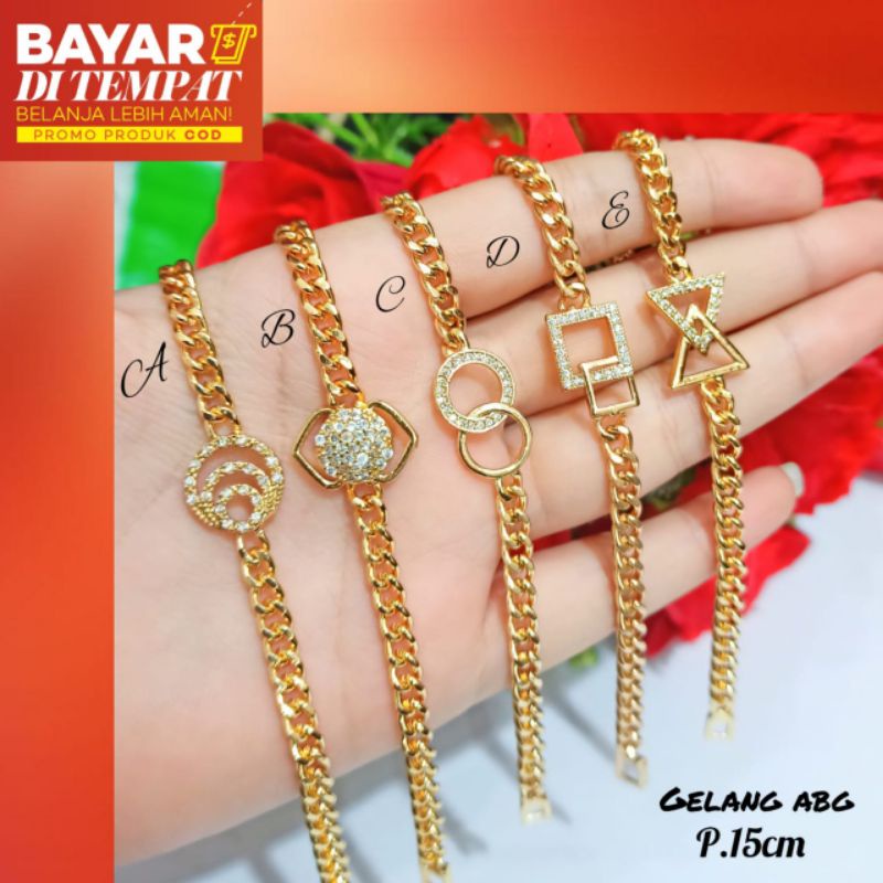 Gelang Rantai plat ABG Tanggung permata motif simple elegan anti karat