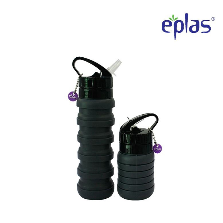 EPLAS Collapsible Silicone Water Bottle With Straw & Handle (300-600ML)
