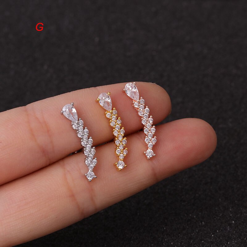 1Pc 0.8x6mm Bar Long Screw Back Stud Earring Piercing Luxury Cz Long Curved Cartilage Helix Rook Ear Piercing Jewelry