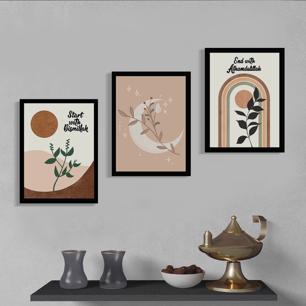 Pajangan Hiasan Dinding Aesthetic Boho Moon Style islamic Walldecor Kaligrafi Lafadz Allah Muhammad SAW