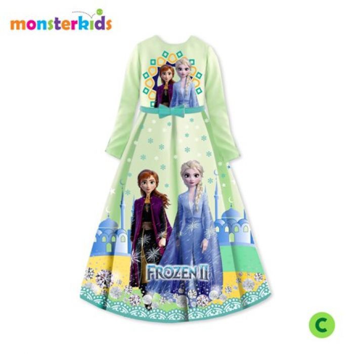 Dress Gamis Panjang Anak Character Monster Kids 3in1 Free Hijab MK