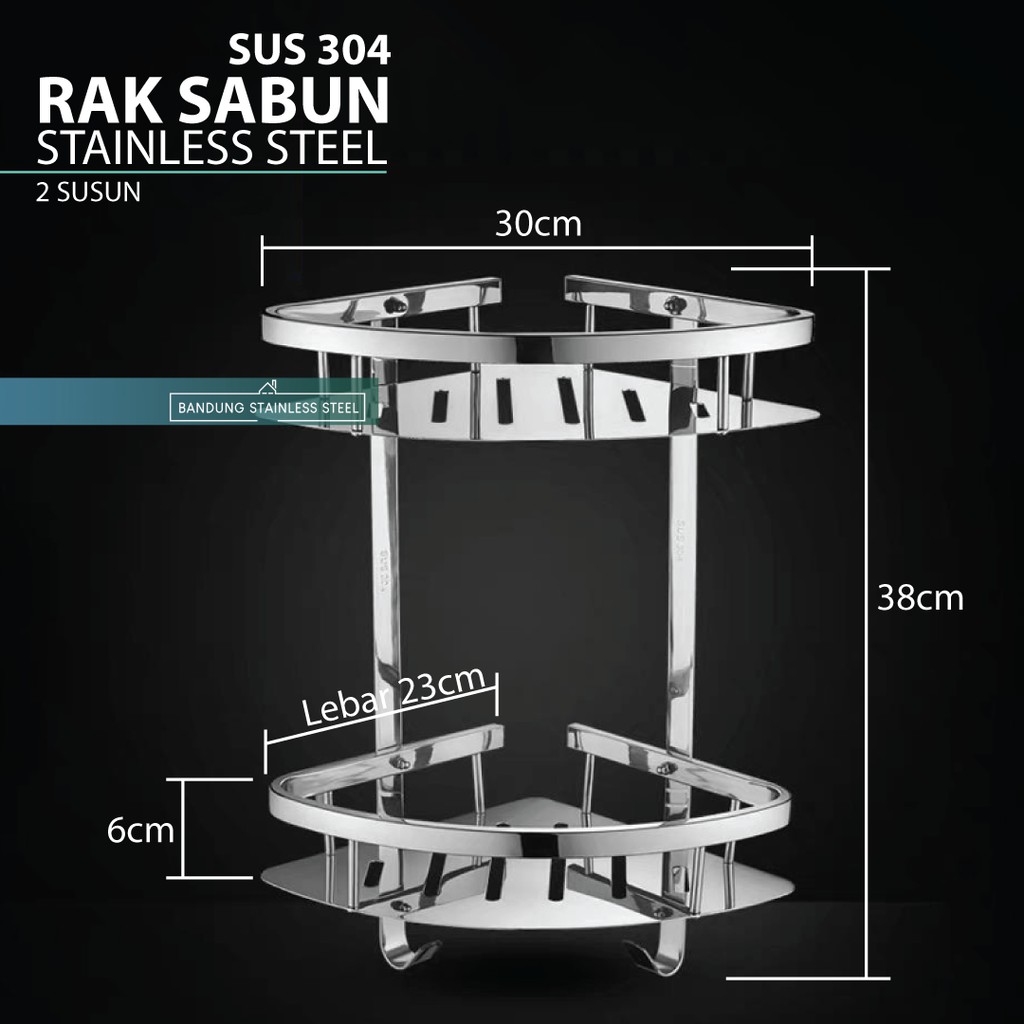 sus 304 rak sabun 2 susun sudut kamar mandi tempat shampo serbaguna stainless steel dinding