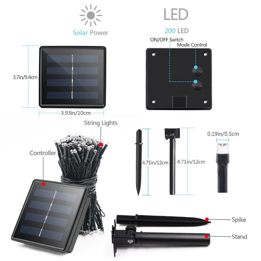 Anbolt LAMPU TENAGA SURYA 22meter 200led Garis Hitam Berkualitas Tinggi  Solar Light Waterproof Lampu solar Auto on/off 22m Solar led light Warna Warni Lampu raya