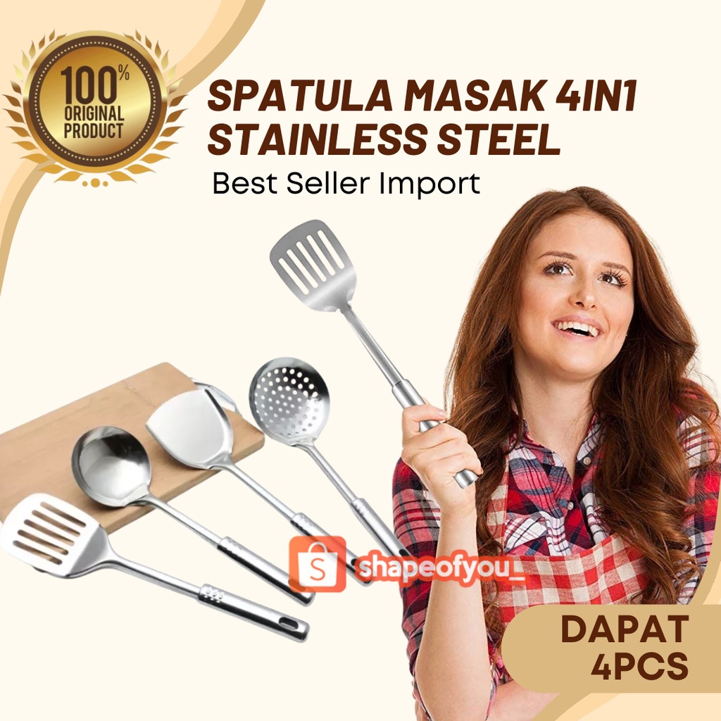 Spatula Set Masak Isi 4Pcs Sutil Stainless Steel Spatula Dapur Korea Premium Serbaguna