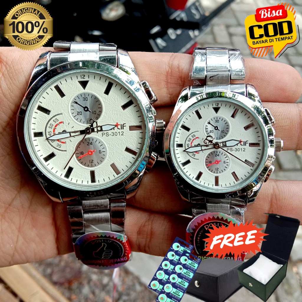 Jam Tangan Wanita Pria Couple POSITIF 3012 Rantai ORIGINAL Water Resistance | Jam Tangan Couple ORIG