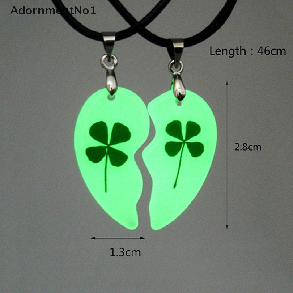 (AdornmentNo1) 2pcs Kalung Rantai Liontin Hati Motif Clover Luminous Untuk Pasangan / Pria / Wanita