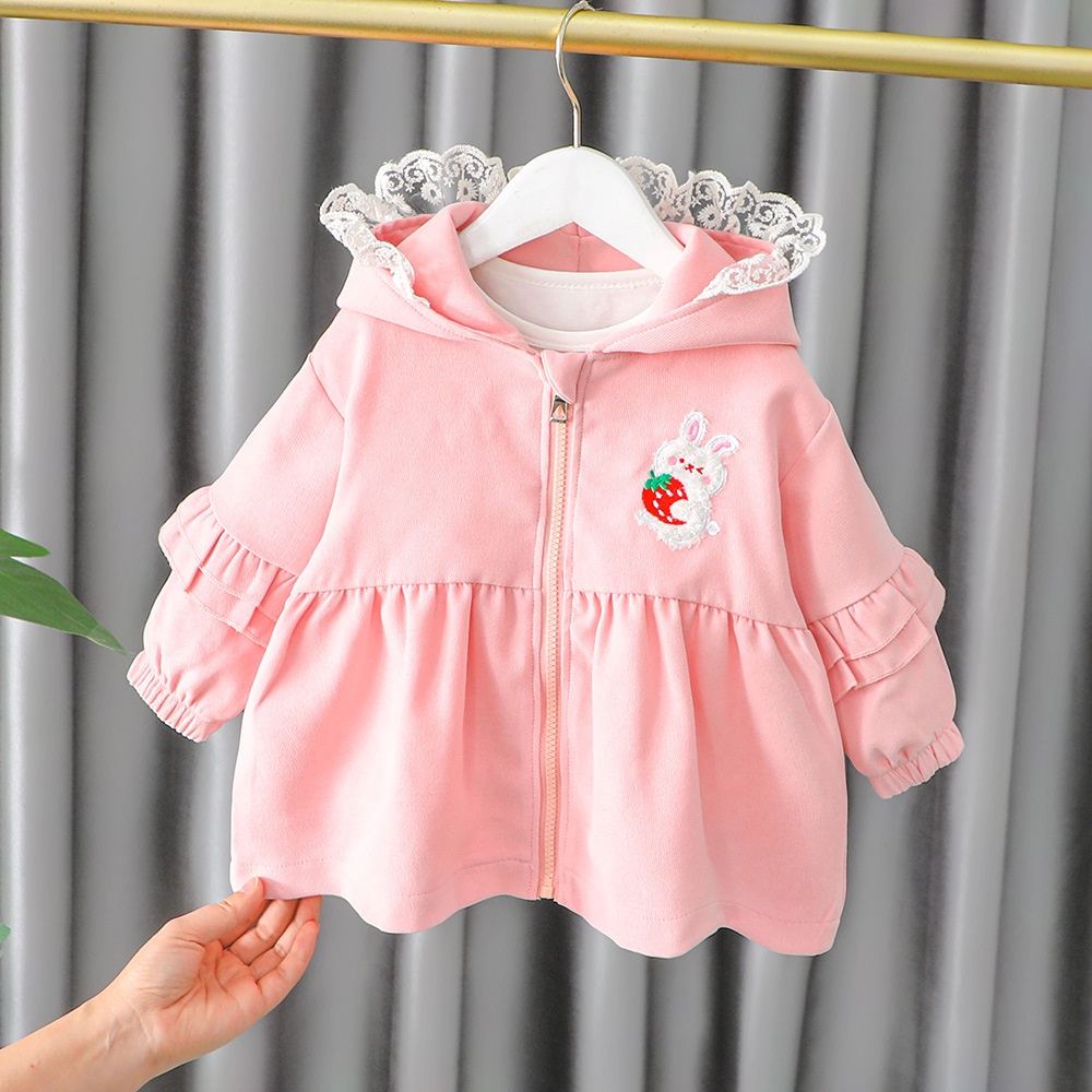 NEW Jaket anak motif telinga kelinci dengan renda putih