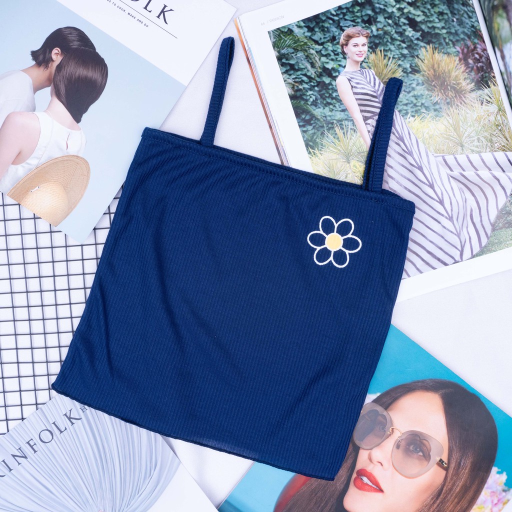 TANKTOP FLOWER / DAISY TANK TOP KOREAN / TANK TOP FLOWER | TANKTOP VEGA RIB FIT L-NAVY