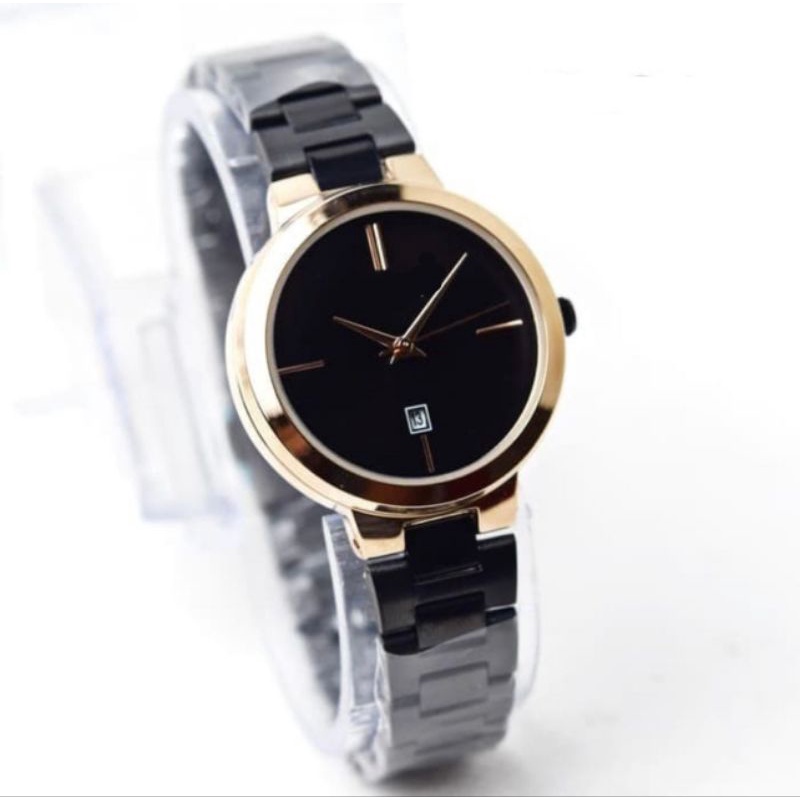 (Terima Cod)Jam Tangan Wanita Fashion F22iL Bulat Tanggal Aktif Strap Rantai/Stell(Dikirim Jakarta)