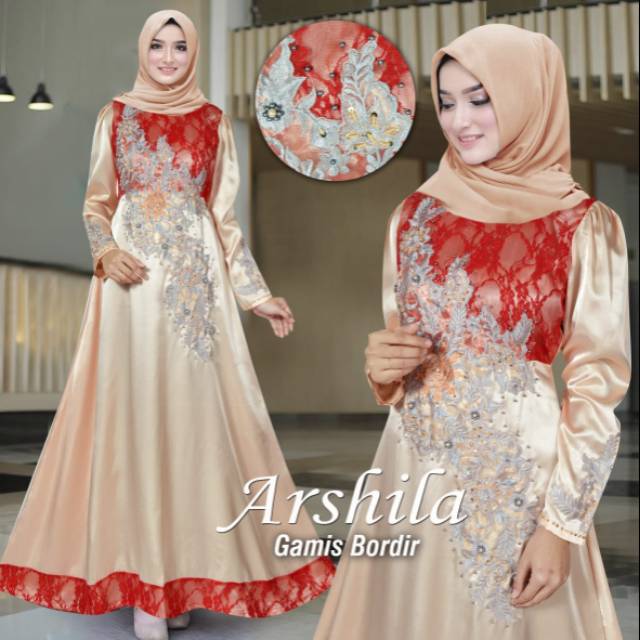 Arshilla gamis maxi kombi brukat dan kerancang