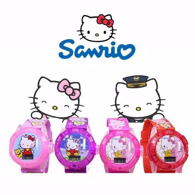 (Terima Cod)Jam Tangan Anak&quot; Laser Hellow Kitty Strap Rubber(Dikirim Jakarta)