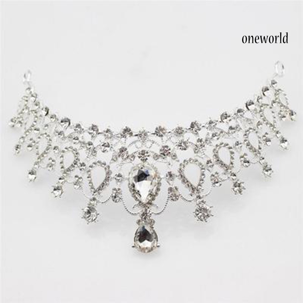 OW@ 3Pcs/Set Rhinestone Butterfly Necklace Crown Earring Bridal Wedding Jewelry Gift