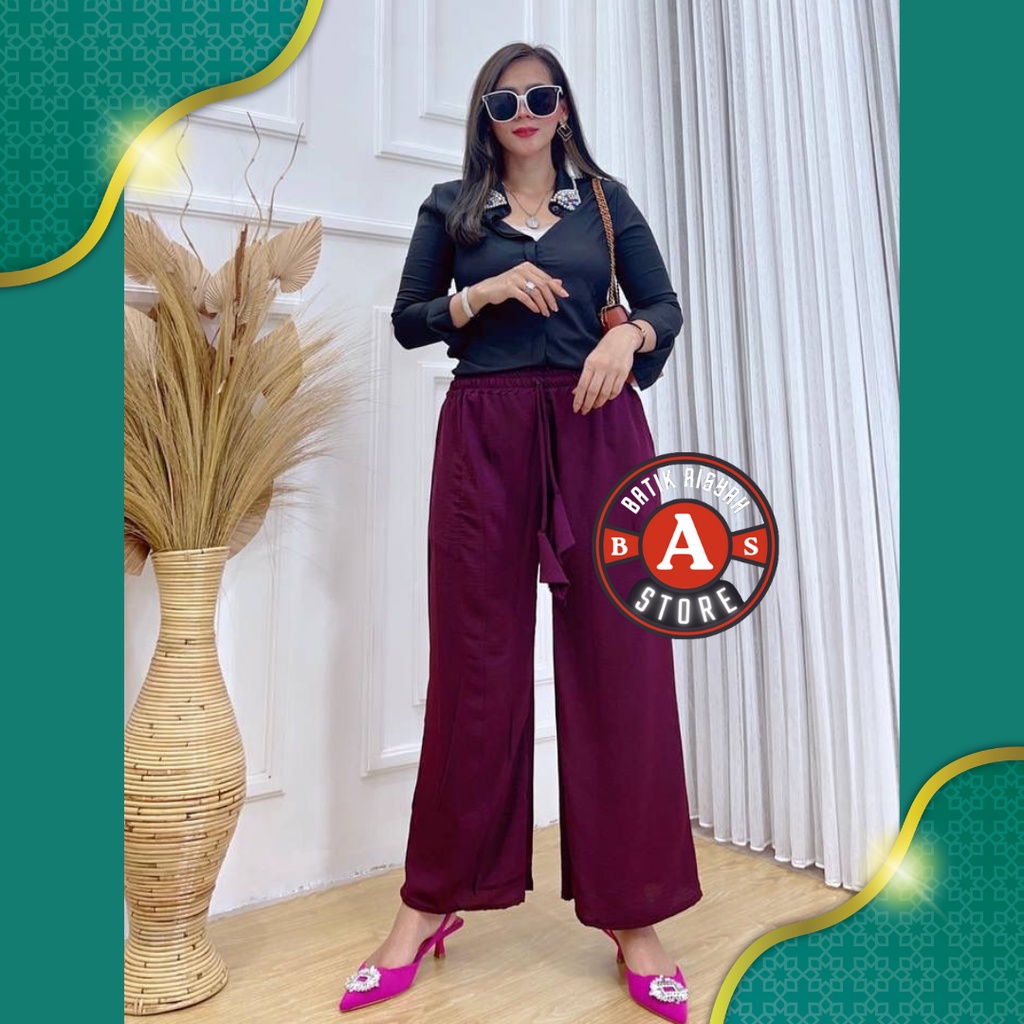 Celana Wanita Kulot Kringkel Polos | Celana Panjang kulot Wanita Korean Style Pakaian Wanita  Kulot Kringkel Fashion Perempuan Hits-3