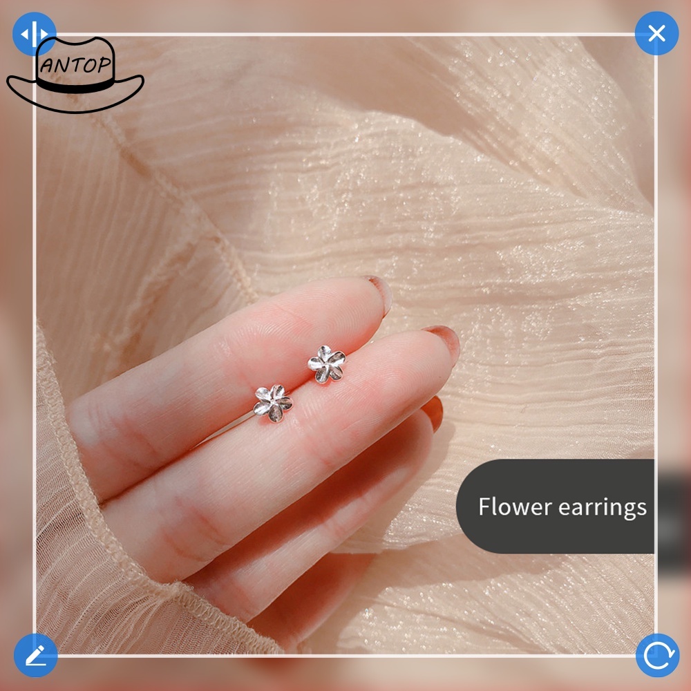 Trendy Silver Heart Stud Earrings Minimalis Cinta Bunga Anting-Anting Untuk Wanita Mahasiswa Remaja Perhiasan Hadiah ANTOP