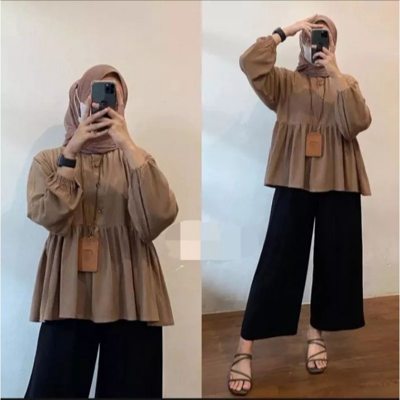 Invinov_Atasan tunik wanita bahan Cringcle airflow busui fredly tangan panjang all size