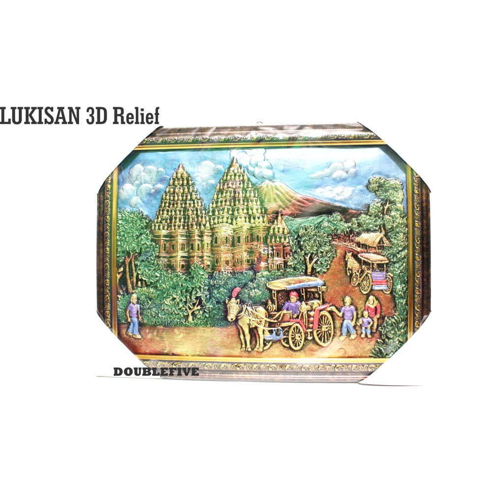 Hiasan Dinding Lukisan Relief 3D Timbul Andong Prambanan 44x33cm