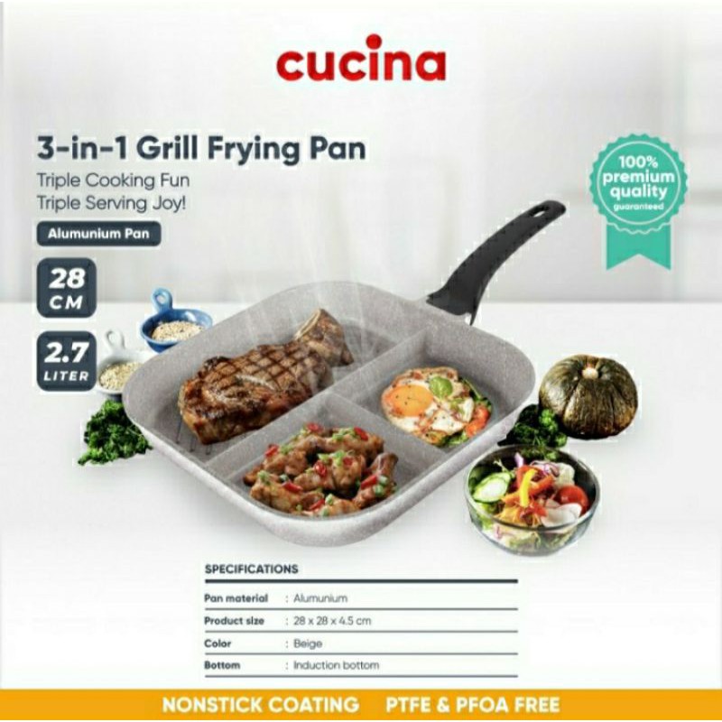Panci Sekat Kotak 3-in-1/ Cucina Grill Frying Pan