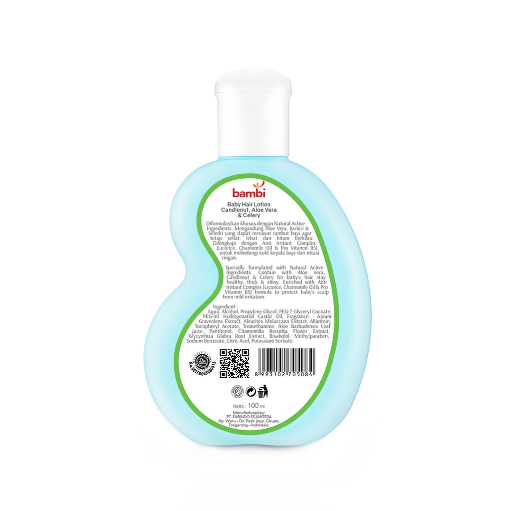 BAMBI Hair Lotion Lotion With Candlenut, Aloe Vera &amp; Celery // Untuk Rambut Anak Bayi - 100ml