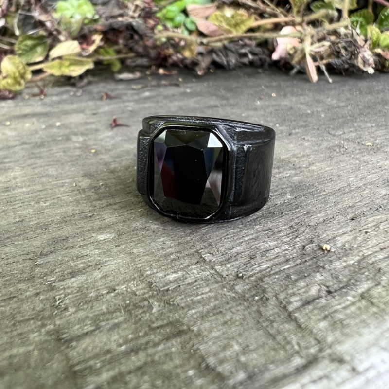 Cincin Pria Titanium All Black Onyx Hitam Pekat Tahan Luntur dan Karat Premium Quality