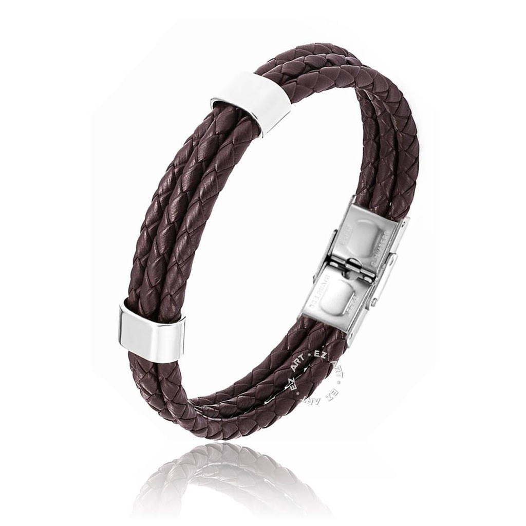 GELANG KULIT KEPANG 3 LAYER MULTILAYER STAINLESS STEEL PRIA WANITA TALI COKLAT HITAM ADJUSTABLE