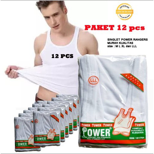 [Paket 12PCS] Kaos Dalam Pria Singlet Putih Grosir Berkualitas