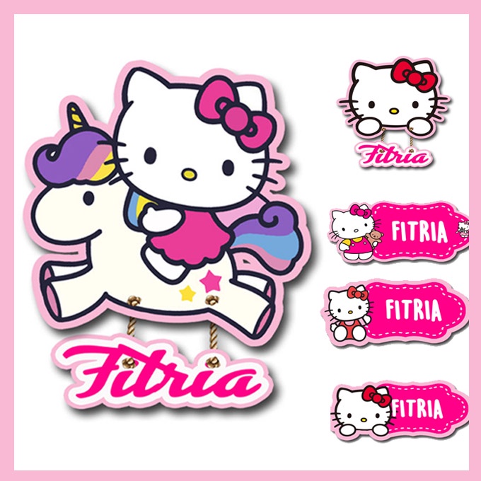 Walldecor Hello Kitty Papan Nama Gantungan Pintu Hiasan Dinding Kamar Anak Karakter Kartun