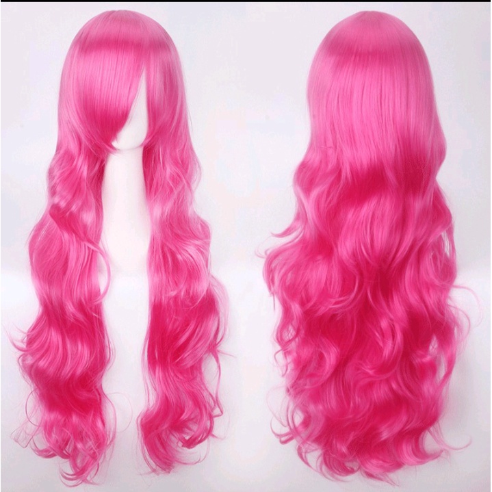 K027-22 SHOCK PINK wig base wavy 80 cm curly wanita cosplay rambut palsu daily lolit