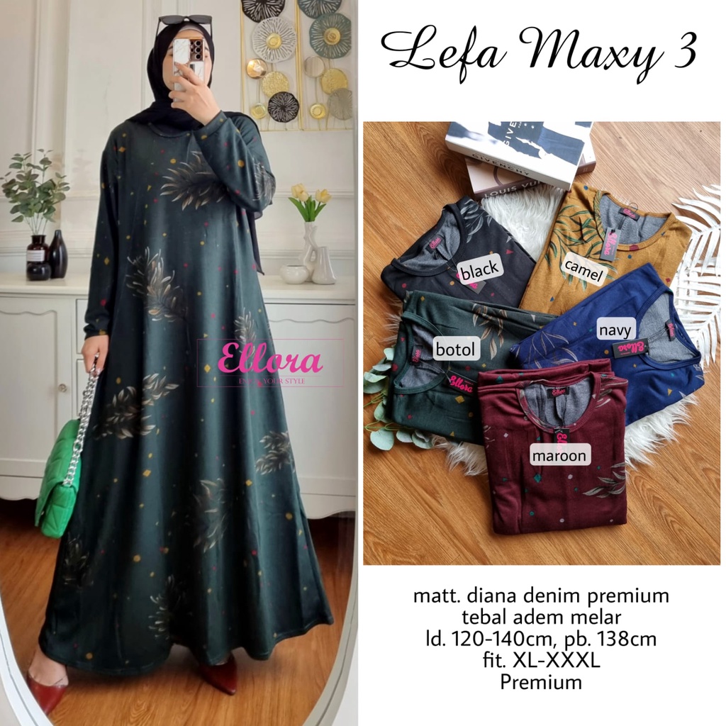 DRESS MAXY DIANA DENIM, LD 120-140CM JUMBO ALLSIZE XL-XXXXXL // FASHION MUSLIM DRESS TEBAL ADEM, LEF
