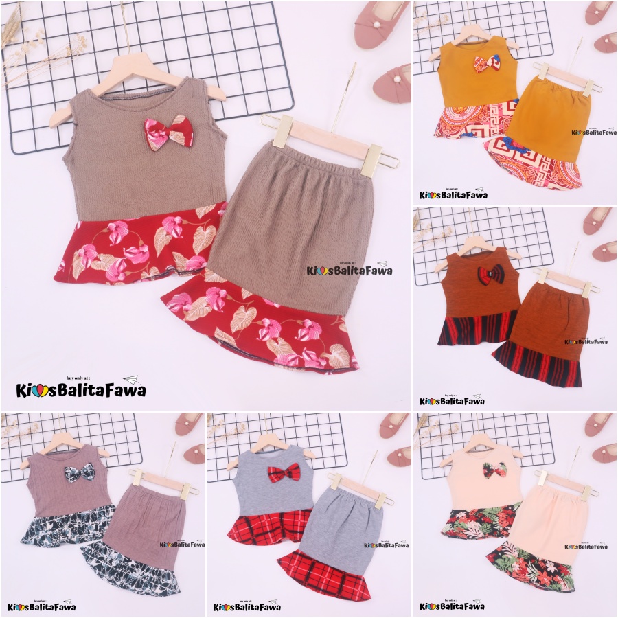 Setelan Zizi Anak uk 3-4 Tahun / Atasan Bawahan Rok Perempuan  Baju Pesta Set Peplum Cewek Import