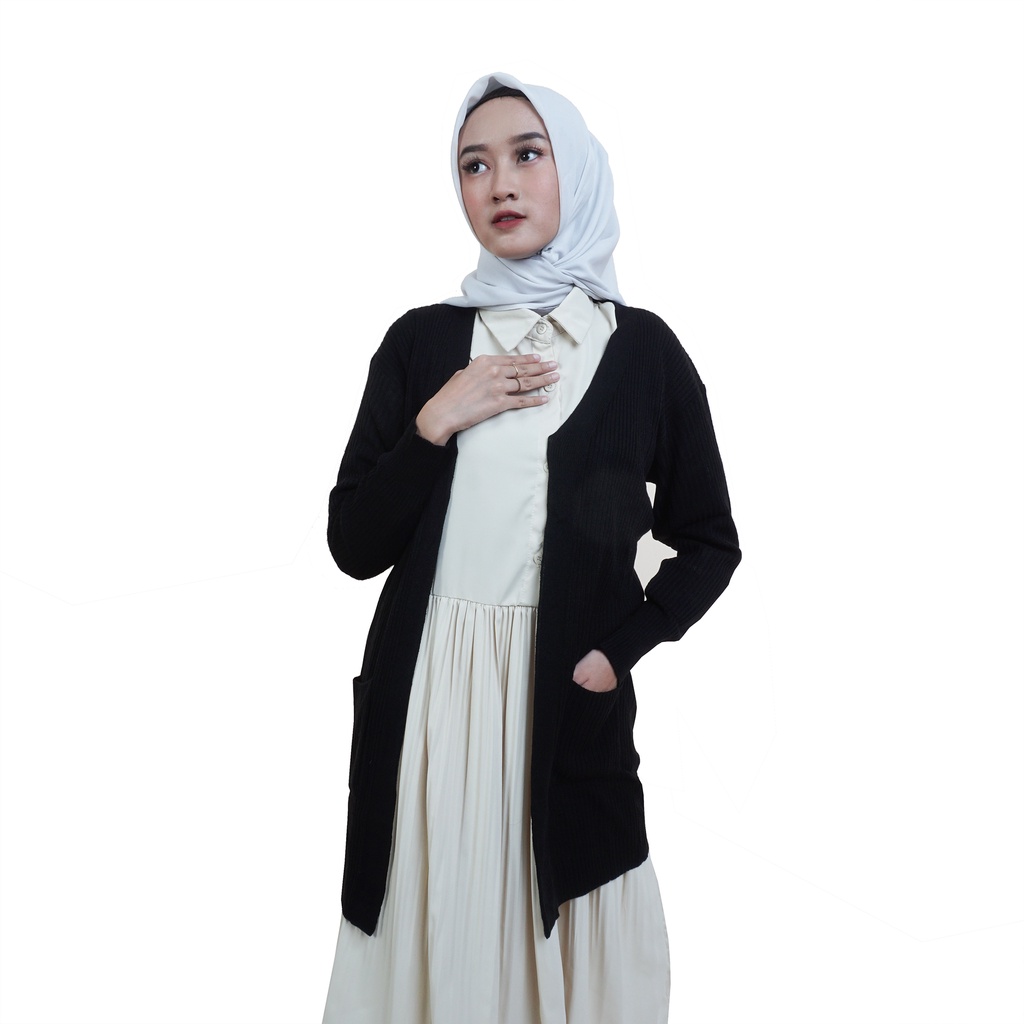 Belle Long Cardigan Oversize Premium Import Korea Kekinian Lengan Panjang Kancing Muslimah
