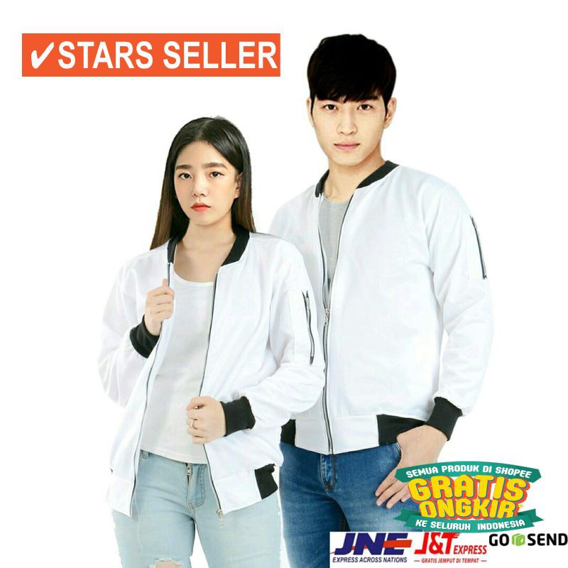 JAKET TERLARIS PRIA REMAJA TEBAL BOLAK BALIK / JAKET BOMBER PUTIH SIZE M-XXL (PRIA & WANITA)