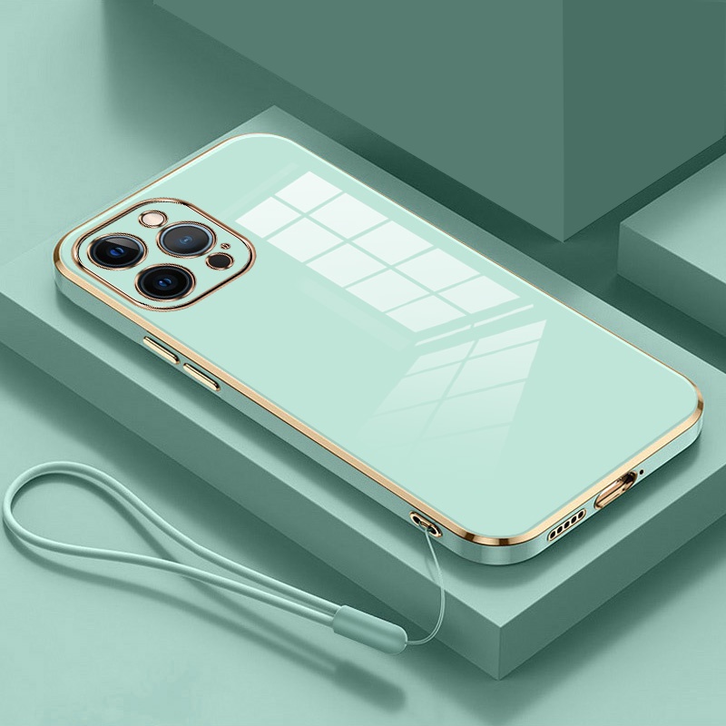 Soft Case Bahan Karet 6D Dengan Tali Untuk iPhone 6 6S Plus 7 8Plus XS Max XR 11 Pro Max