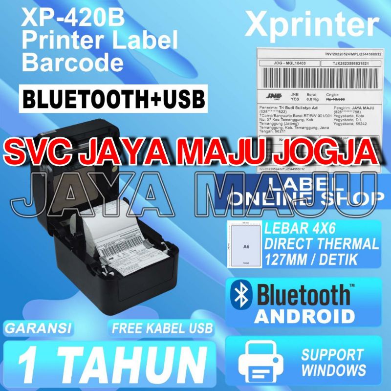 XPRINTER  XP 420 B  +  HOLDER LABEL  -  HITAM  -  BLUETOOTH  USB  -  203 DPI  -  SPEED  152 MM/S  ||