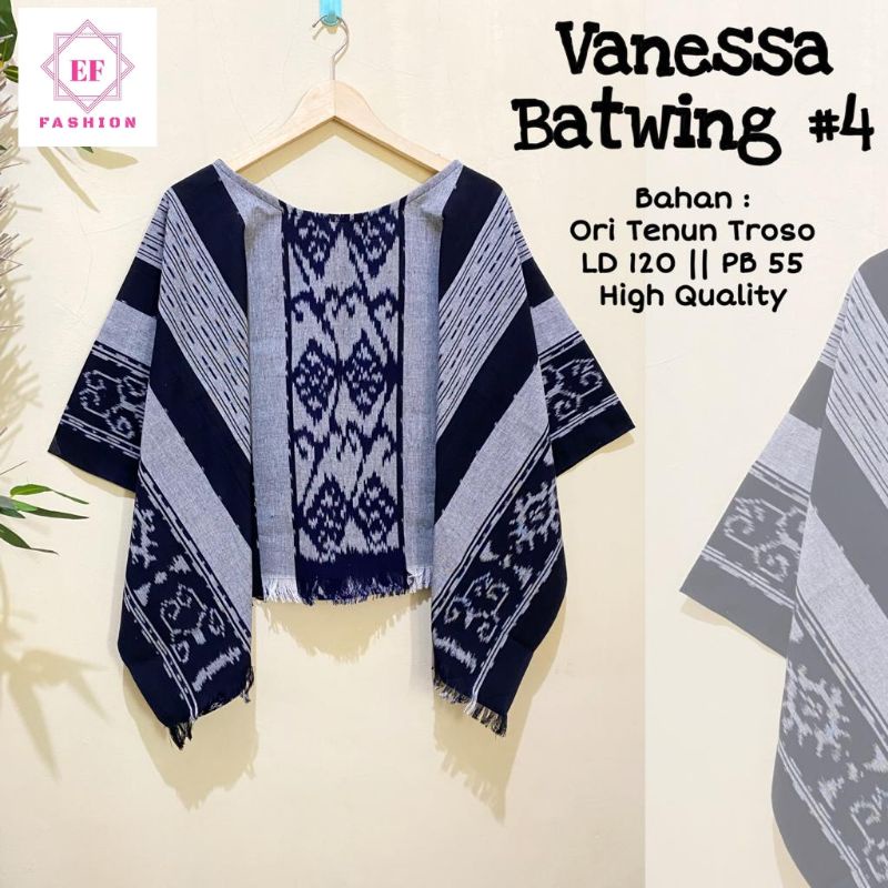 Blouse Kemeja Outer Wanita, Batwing Vanessa Motif Tenun LD 120 PB 55 High Quality by EFFASHION