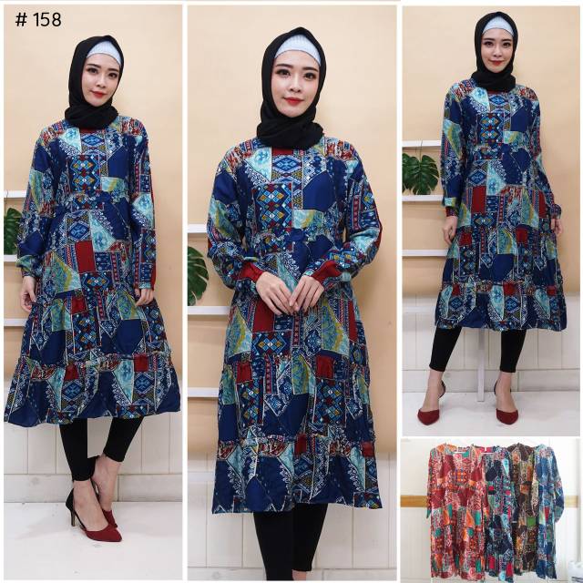 JakartaFashion - long tunik remple katun big size susun ld 110 bahan adem motif etnic dress muslim