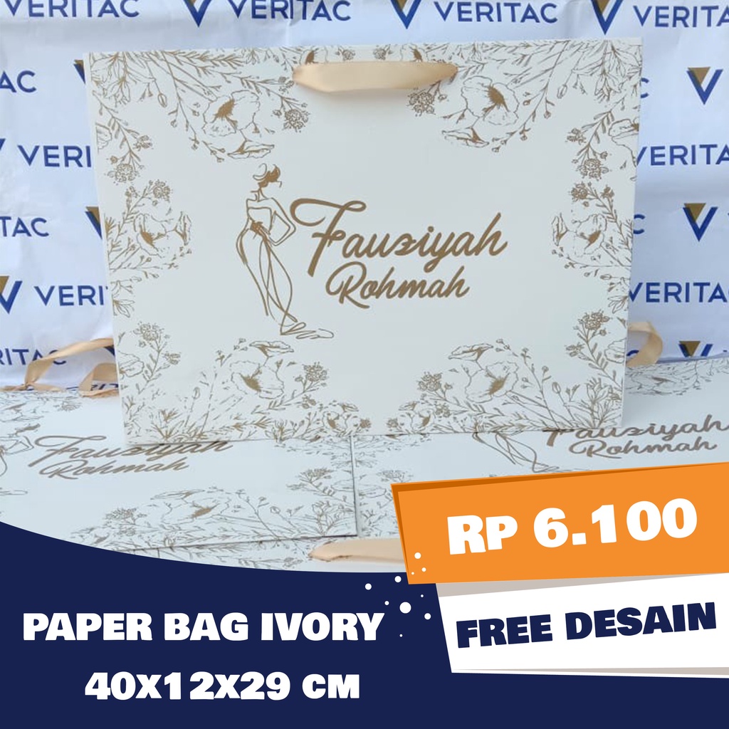 Paper Bag Tas Kertas Ivory Custom Sablon atau Polos untuk Souvenir Kado Bridesmaid Pernikahan Hajata