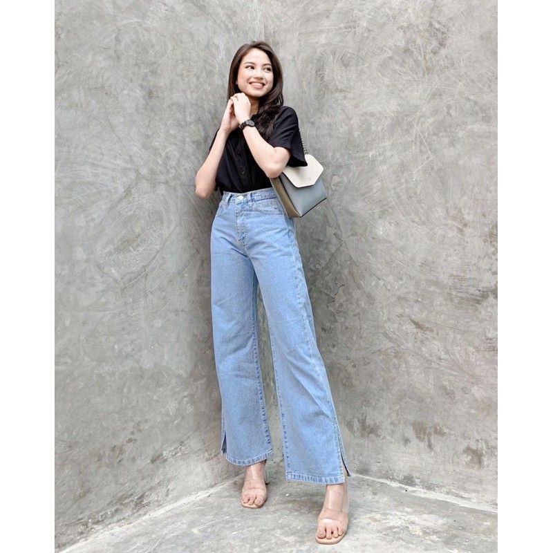 HIGHT WAIST KULOT JEANS WANITA PREMIUM FREE BELT